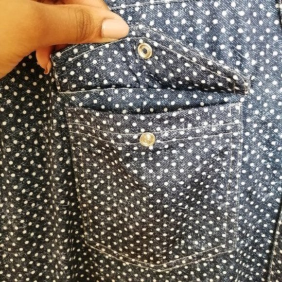 Tango Mango Blue and White Polka Dot with Floral Lace Back Midi Dress - Picture 8 of 17